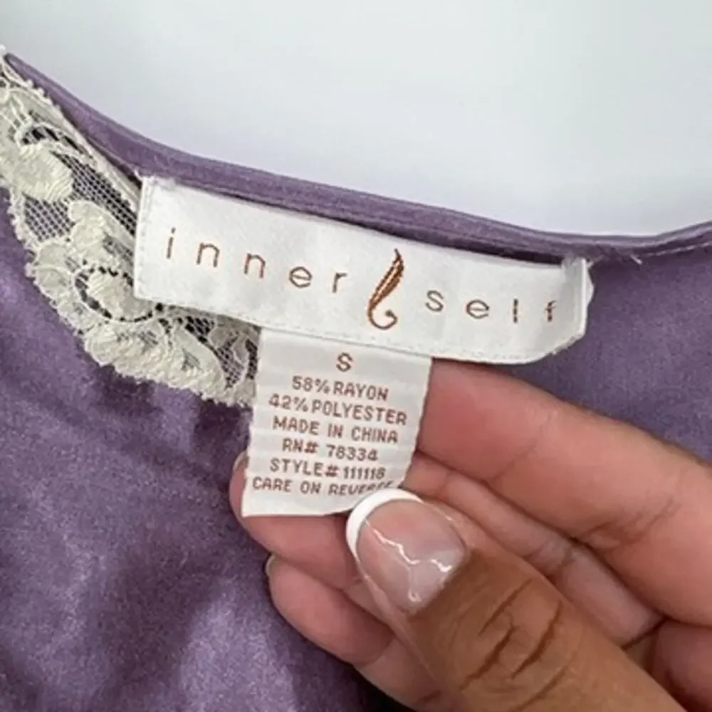 Inner Self Satin‎ Lace Slip Top Purple Satin Women’s S Vintage 90s